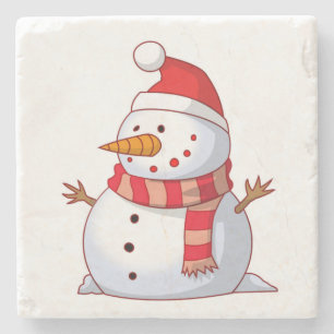 POSAVASOS DE PIEDRA MUÑECO DE NIEVE DE INVIERNO