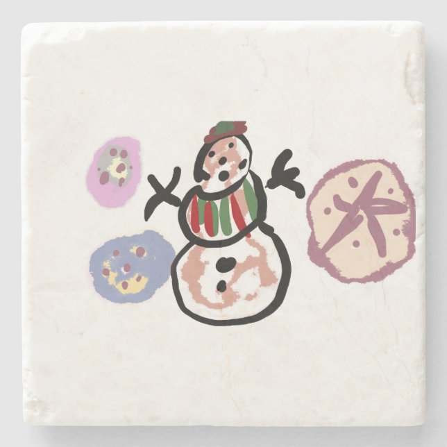 Posavasos De Piedra Muñeco de nieve dulce (Anverso)
