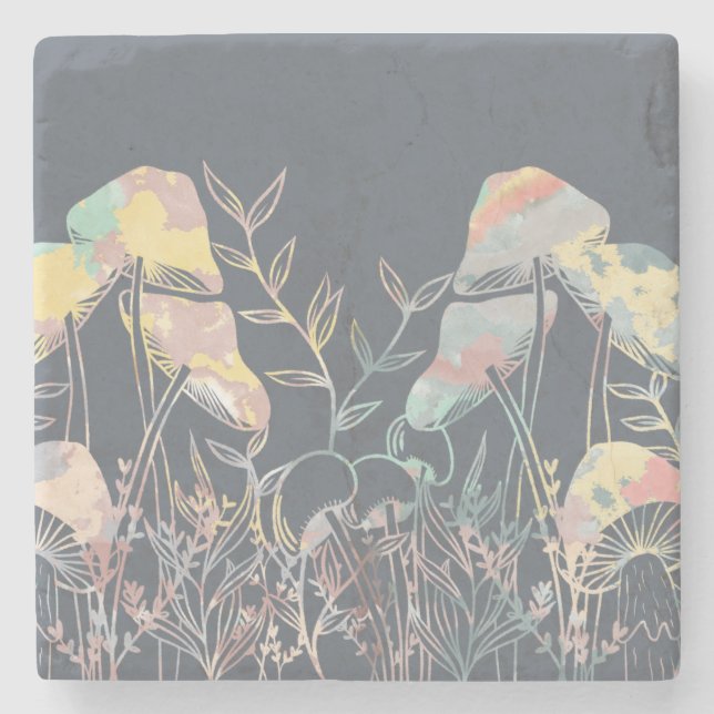 Posavasos De Piedra Mushrooms acuarcolor (Anverso)