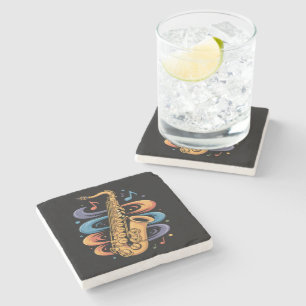 Posavasos De Piedra Música de Saxofón Colorida Flujo Instrumento de Ja