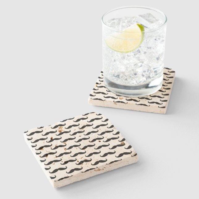 Posavasos De Piedra Mustaches en blanco y negro (Lateral)