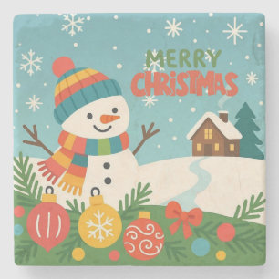 Posavasos De Piedra Muy lindo, clásico muñeco de nieve de Feliz Navida