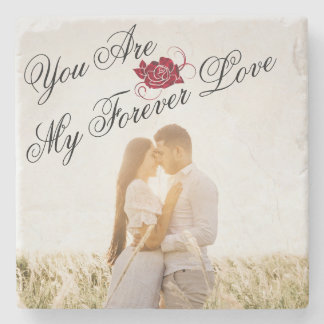 Posavasos De Piedra "My Forever Love" Red Rose Elegant Photo Marble