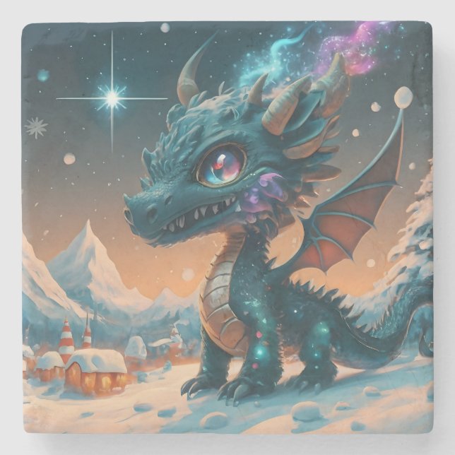 Posavasos De Piedra Mystical Chibi Dragon Winscape (Anverso)