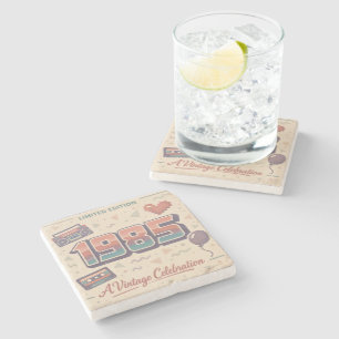 Posavasos De Piedra Nacido en 1985 Vintage Stone Coaster   Retro 80s 