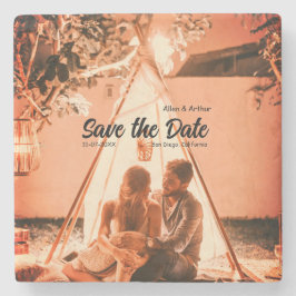 Posavasos De Piedra naranja boho guardar la fecha QR añadir foto del n