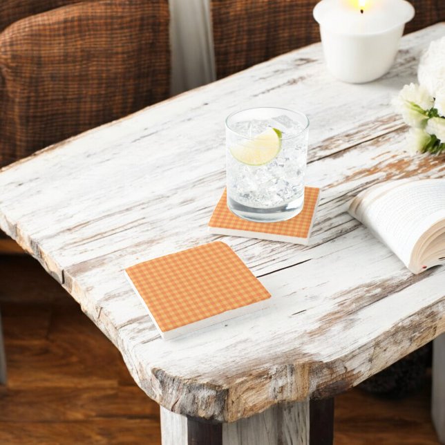 Posavasos De Piedra Naranja Buffalo Plaid Holiday (Subido por el creador)