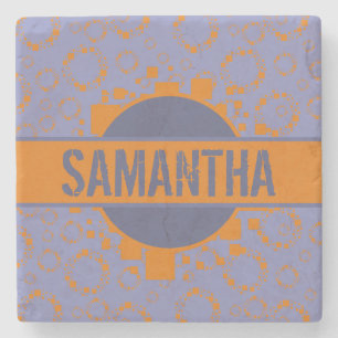 Posavasos De Piedra Naranja Cuadrados púrpuros Círculos Patrón su nomb