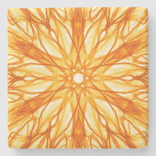 Posavasos De Piedra Naranja de moda, Fractal amarillo (Anverso)