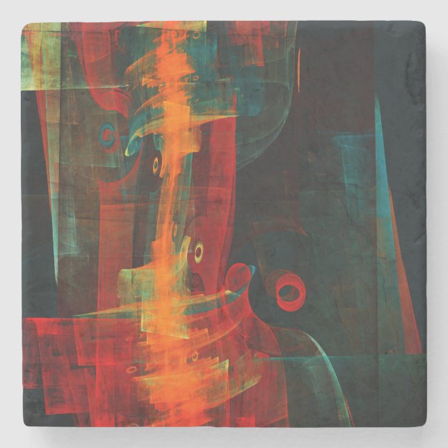 Posavasos De Piedra Naranja del agua Azul Rojo Azul Moderno Resumen Pa (Anverso)