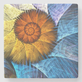 Posavasos De Piedra Naranja floral Azul amarillo abstracto arte