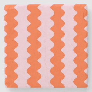 Posavasos De Piedra Naranja Groovy Stripe Minimalista Primavera