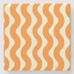 Posavasos De Piedra Naranja Groovy Wavy Stripe Resumen Primavera moder