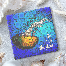 Posavasos De Piedra Naranja Jellyfish Blue Ocean Go with Flow Quote