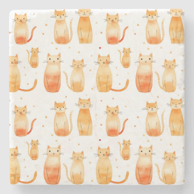 Posavasos De Piedra Naranja Kitty Cats (Anverso)