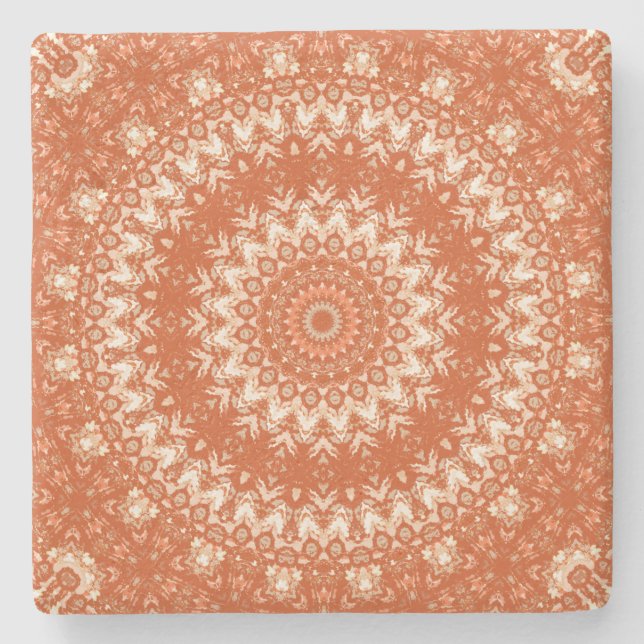 Posavasos De Piedra Naranja mandala. (Anverso)