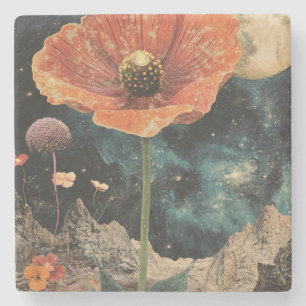 Posavasos De Piedra Naranja Poppy Bajo La Luz De La Luna