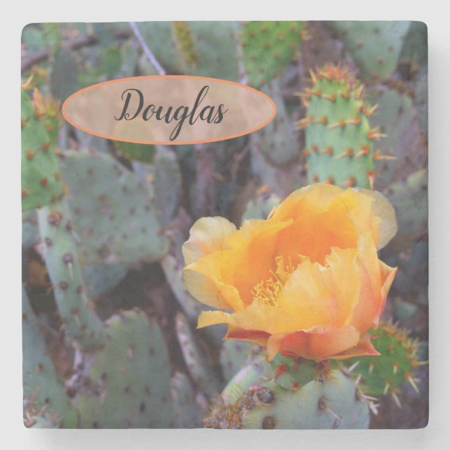 Posavasos De Piedra Naranja Pricky Pear Opuntia Cactus Flower Photo (Anverso)