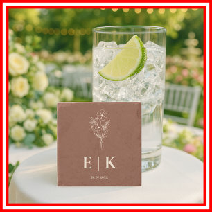 Posavasos De Piedra Naranja quemado Boho Terracotta Boda de Flor silve