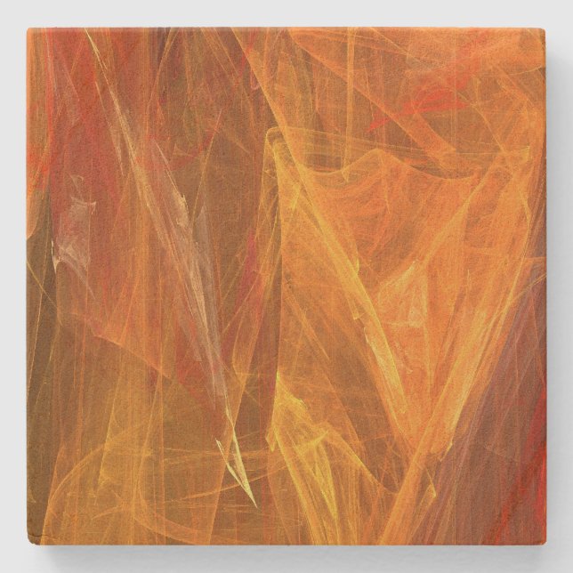 Posavasos De Piedra Naranja Resumen de la escayola cuadrada fractal (Anverso)
