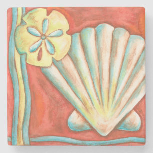 Posavasos De Piedra Naranja Rústico Seashells