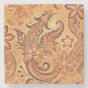 Posavasos De Piedra Naranja Terracotta Floral Boho Watercolor Batik