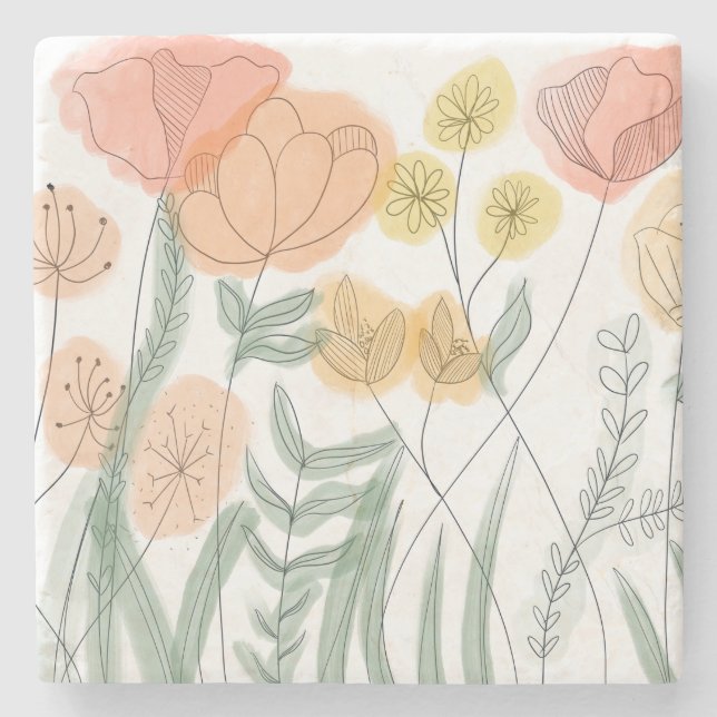 Posavasos De Piedra Naranja Wildflowers (Anverso)