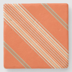 Posavasos De Piedra Naranja y Ecru, Stripes Square Coaster