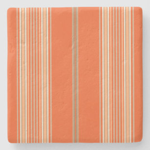 Posavasos De Piedra Naranja y Ecru, Stripes Square Coaster