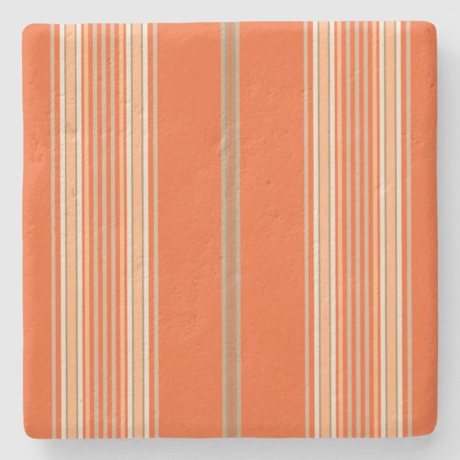 Posavasos De Piedra Naranja y Ecru, Stripes Square Coaster (Anverso)