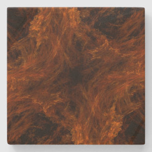 Posavasos De Piedra Naranja y escayola de piedra cuadrada fractal negr