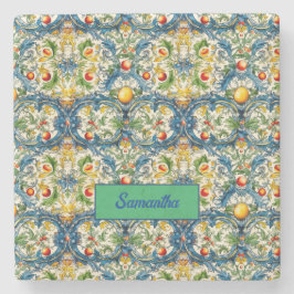 Posavasos De Piedra Naranjas mediterráneos majolica azul