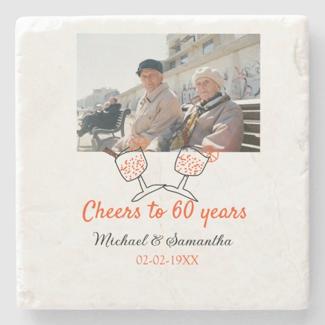 Posavasos De Piedra Naranjas vitorean a boda de 60 años (Anverso)