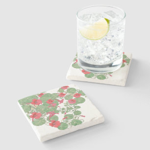 Posavasos De Piedra Nasturtios rojos   Litografía antigua 1896