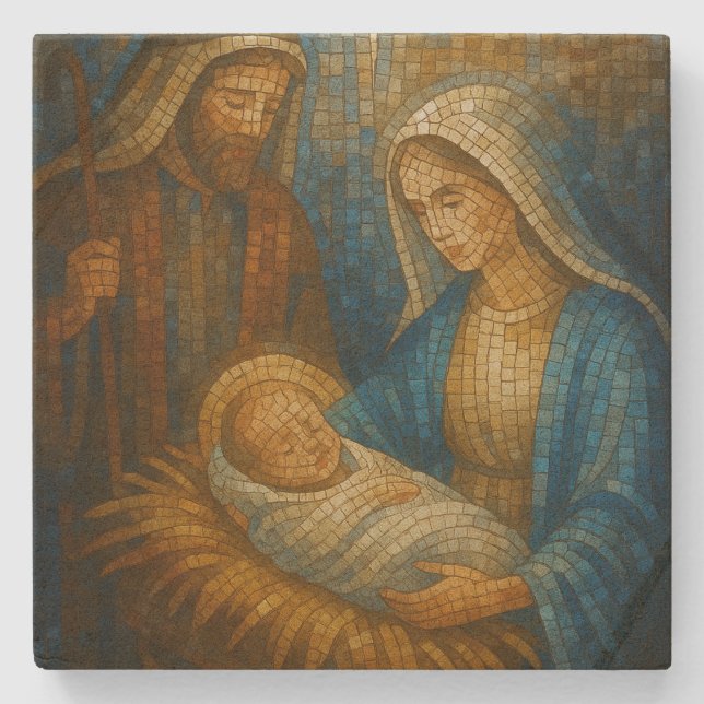 Posavasos De Piedra Nativity Stained Glass Mosaic | Holy Family  (Anverso)
