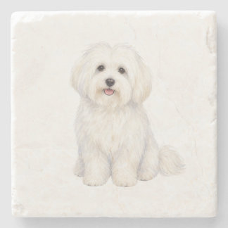 Posavasos de Piedra Natural Coton De Tulear Sentad