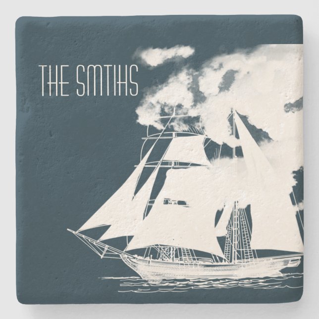 Posavasos De Piedra Náutica de naves y nubes (Anverso)