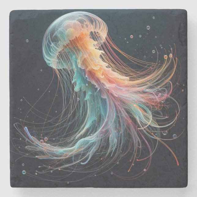 Posavasos De Piedra náutica/playa/medusas costeras (Anverso)