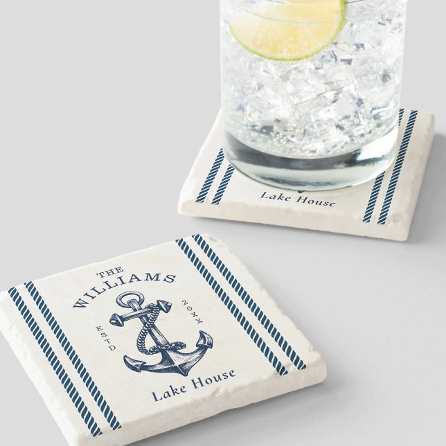 Posavasos De Piedra Nautical Anchor Lake House Navy Blue (Subido por el creador)