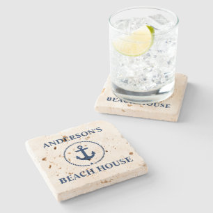 Posavasos De Piedra Nautical Beach House Anchor Travertina