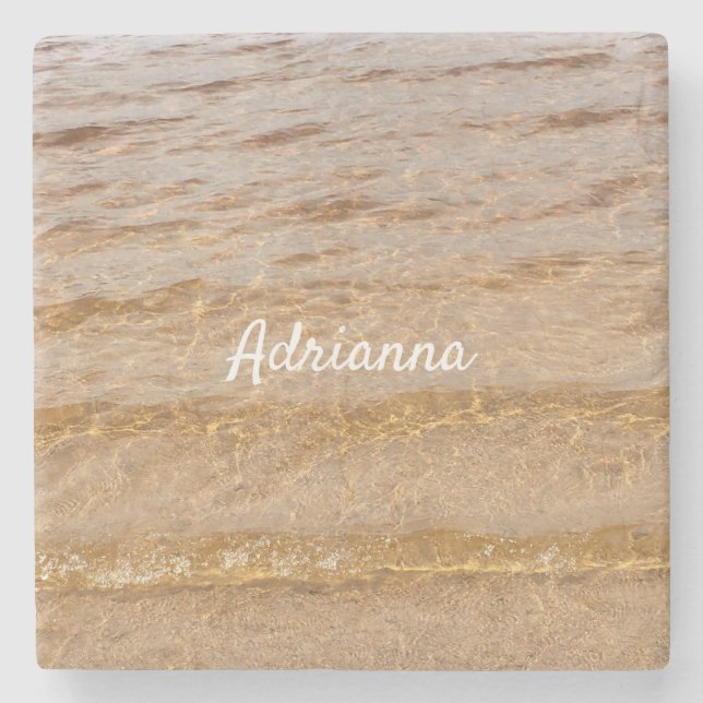 Posavasos De Piedra Nautical Beach Ocean Water Waves Name Gift (Anverso)