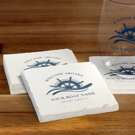 Posavasos De Piedra Nautical Boat Name Ship Wheel Welcome Aboard