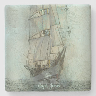 Posavasos De Piedra Nautical Classic Ship (Azul)
