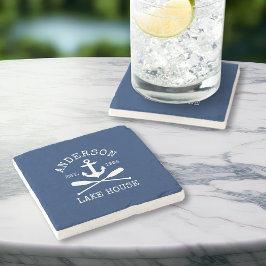Posavasos De Piedra Nautical Lake House Family Anchor Oars Naval Azul