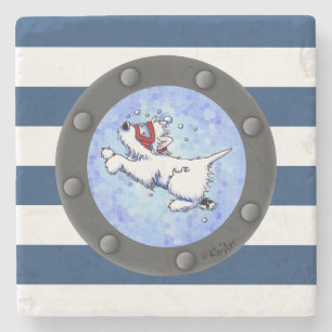 Posavasos De Piedra Nautical Westie Buzo Stone Coaster