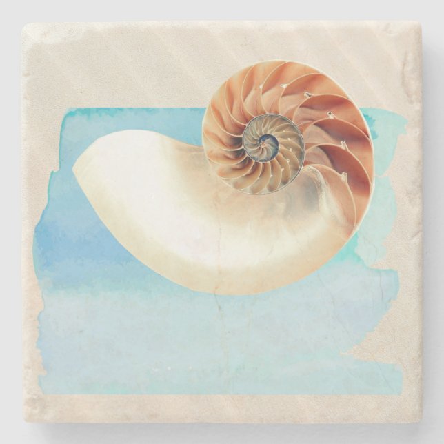 Posavasos De Piedra Nautilus Seashell and Sand (Anverso)