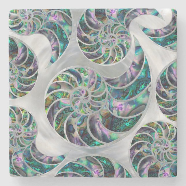 Posavasos De Piedra Nautilus Shell Abalone y Pearl (Anverso)