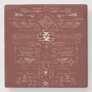 Posavasos De Piedra Navajo Aztec: Patrón de Doodle Étnico.