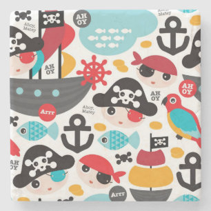 Posavasos De Piedra Navegación retra del ilustracion de los piratas