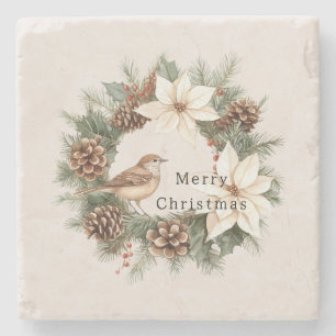 Posavasos De Piedra Navidad Acogedora Caliente Poinsettia Pinos Conos